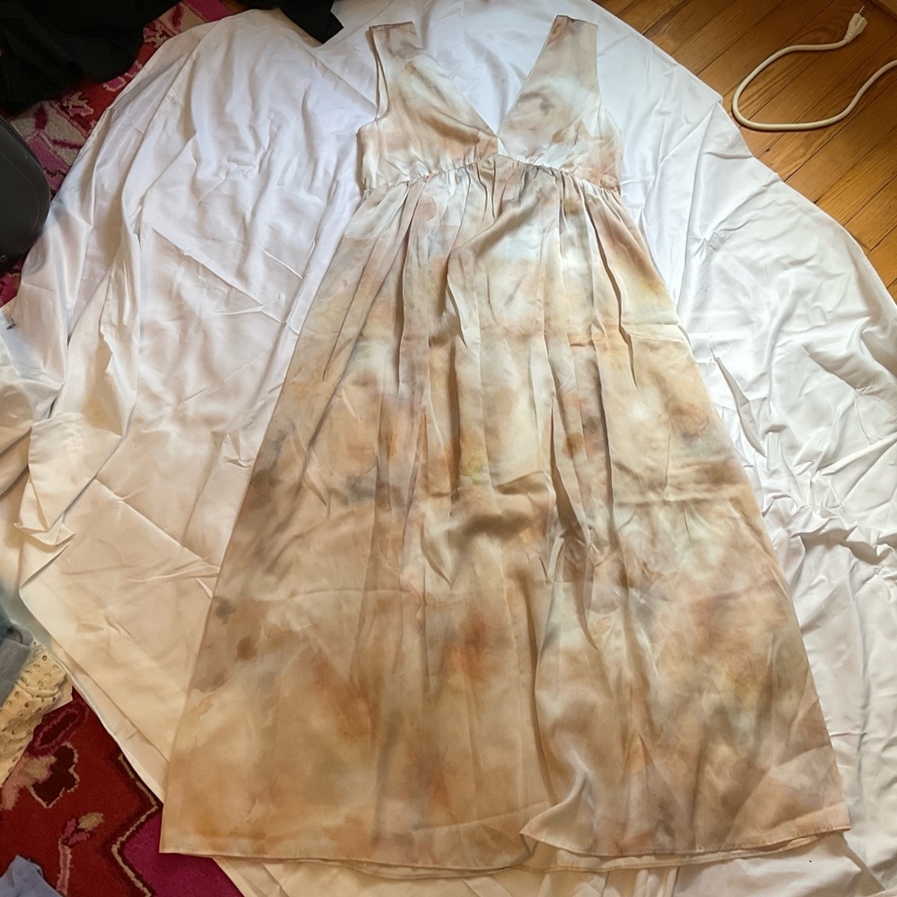 H&M Elegant Cream and Brown Blotched Dress